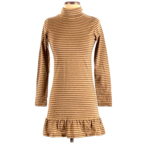 Amical S tan blue stripe turtleneck ruffled long sleeve mini dress‎ New